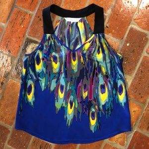 Trina Turk 100% silk watercolor racer back tank szM